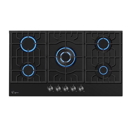 Empava 30 In. Gas Stove Cooktop 5 Italy Sabaf Sealed Burners NG/LPG Convertible In Black Tempered Glass