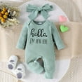 thumbnail image 2 of FYDUU Baby Girl Easter Outfit Baby Girls Onesies Letter Print Long Sleeve Ribbed Knit Romper Jumpsuit With Headband Clothes Sets 0-3 Months, 2 of 9
