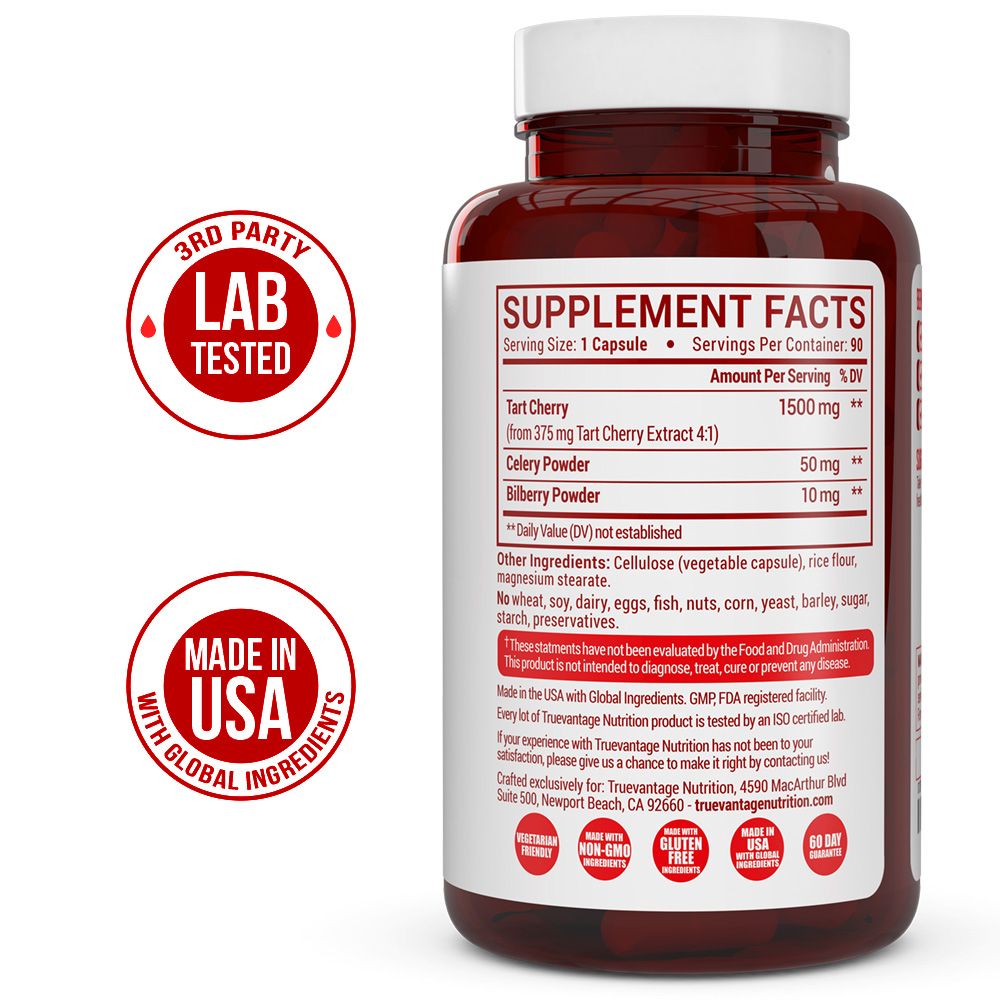 Tart Cherry Extract 1500mg Plus Celery Seed and Bilberry Extract - 90 Veggie Capsules - image 5 of 5