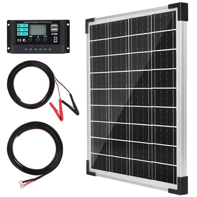 TBER Solar Panel Kit 20W 12V, Solar Battery Charger with 10A Charge Controller and Extension Cables with Battery Clips O-Ring Terminal for Car Motorcycle RV Marine Boat C