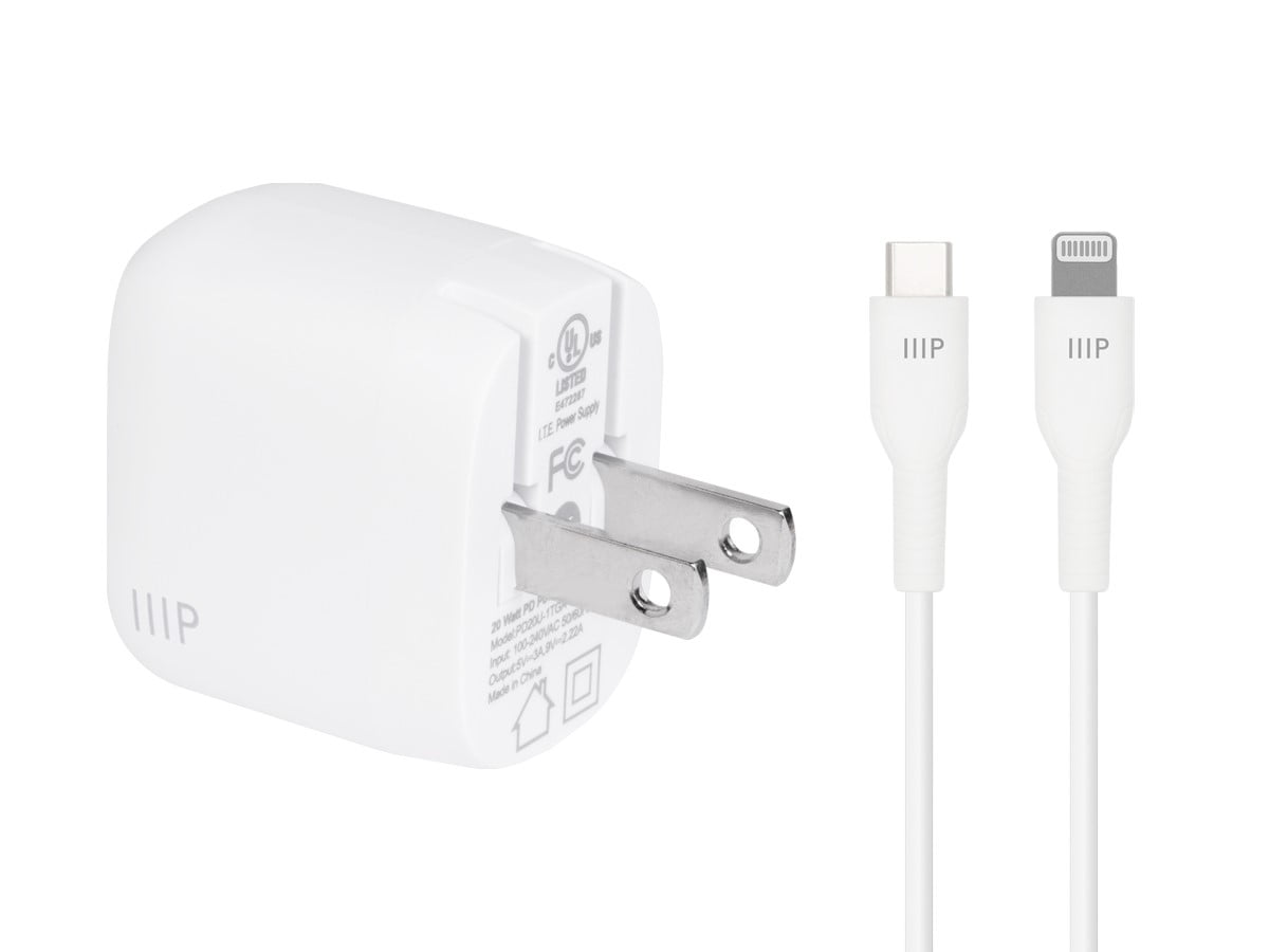 Monoprice 20W Wall Charger with 4' Lightning to USB-C Cable - MFi Certified, Fast Charge, Foldable USBC Block