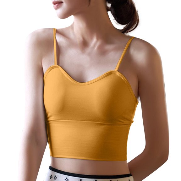AherBiu Camisole Tops for Women Cropped Yoga Tank Tops with Built in Bra Low Cut Spaghetti Strap Slim Fitted Stretch Undershirt