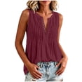 thumbnail image 6 of Women's Cotton Pleated Tank Top Summer Comfy Crew Neck Button Down Tee Tank Loose Fit Casual Sleeveless Daily Wear Shirts Wine, 6 of 7