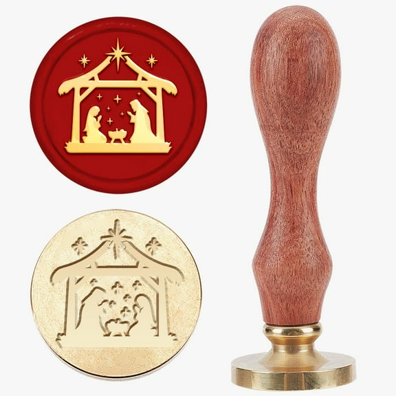 Christmas Wax Seal Stamp Set Sealing Wax Stamp Solid Brass Head with Wood Handle for Envelopes Invitations Gift Card House 83x22mm Stamps: 25x14.5mm