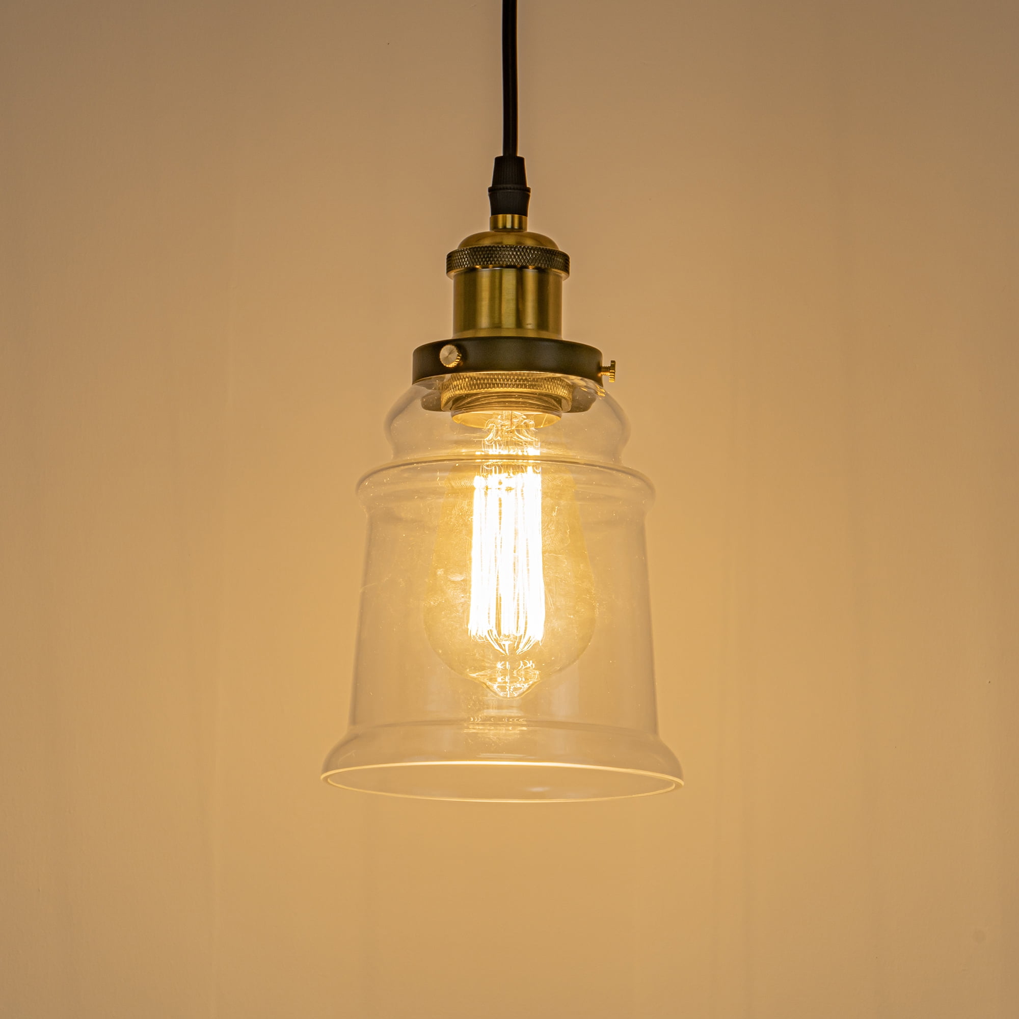 Kiven H-Type Track Lighting Industrial Kitchen Pendant Light Antique Brass Hanging Fixture with Glass Shade - 3 Pack