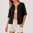 thumbnail image 3 of Lixiuxyad ‌Women's Crew Neck Ribbed Knit Cardigan Short Sleeve Open-Front Button-Up Cardigan,Black, 3 of 6