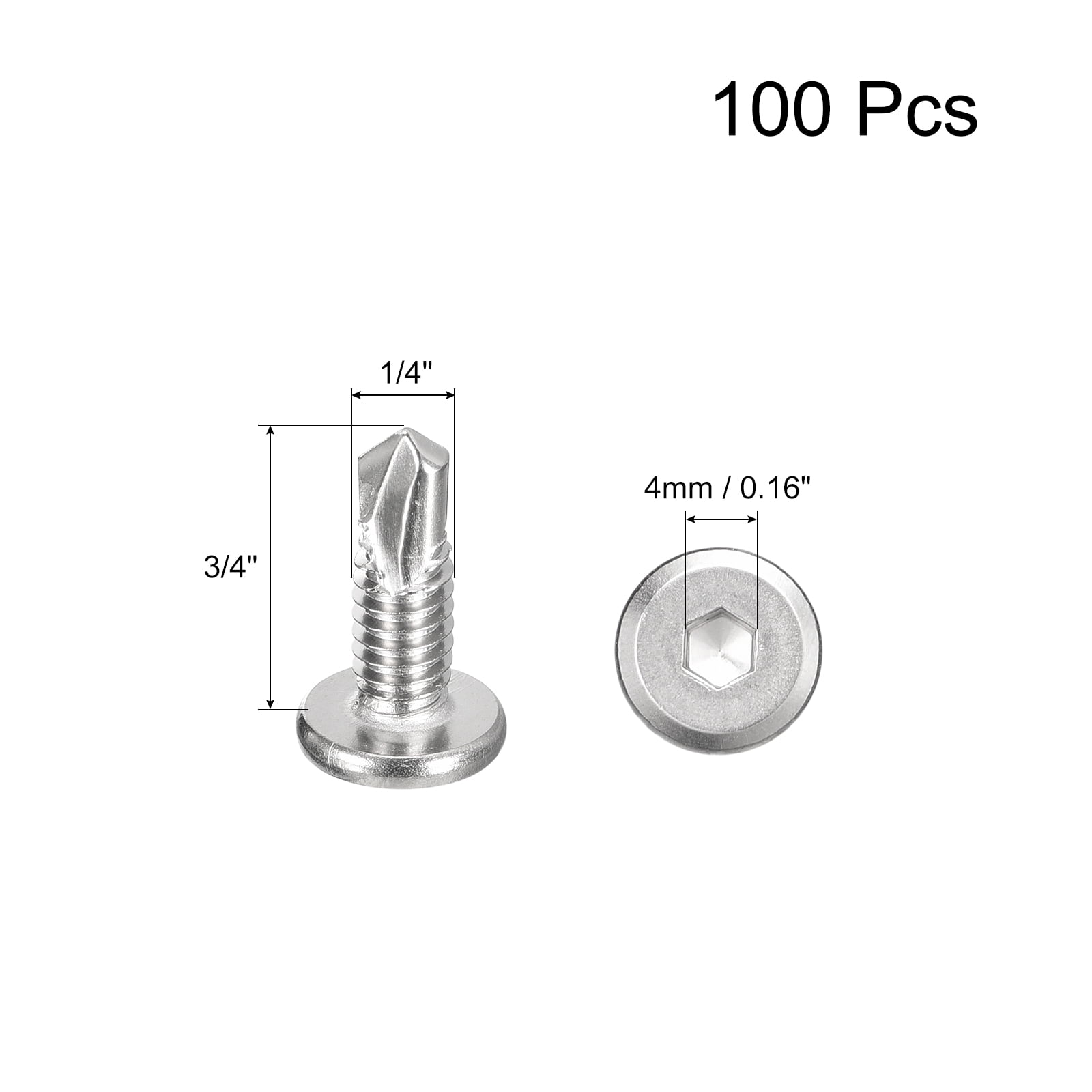 Unique Bargains 410 Stainless Hex Socket Self Tapping Screws Silver 100Pcs 1/4 x 3/4"