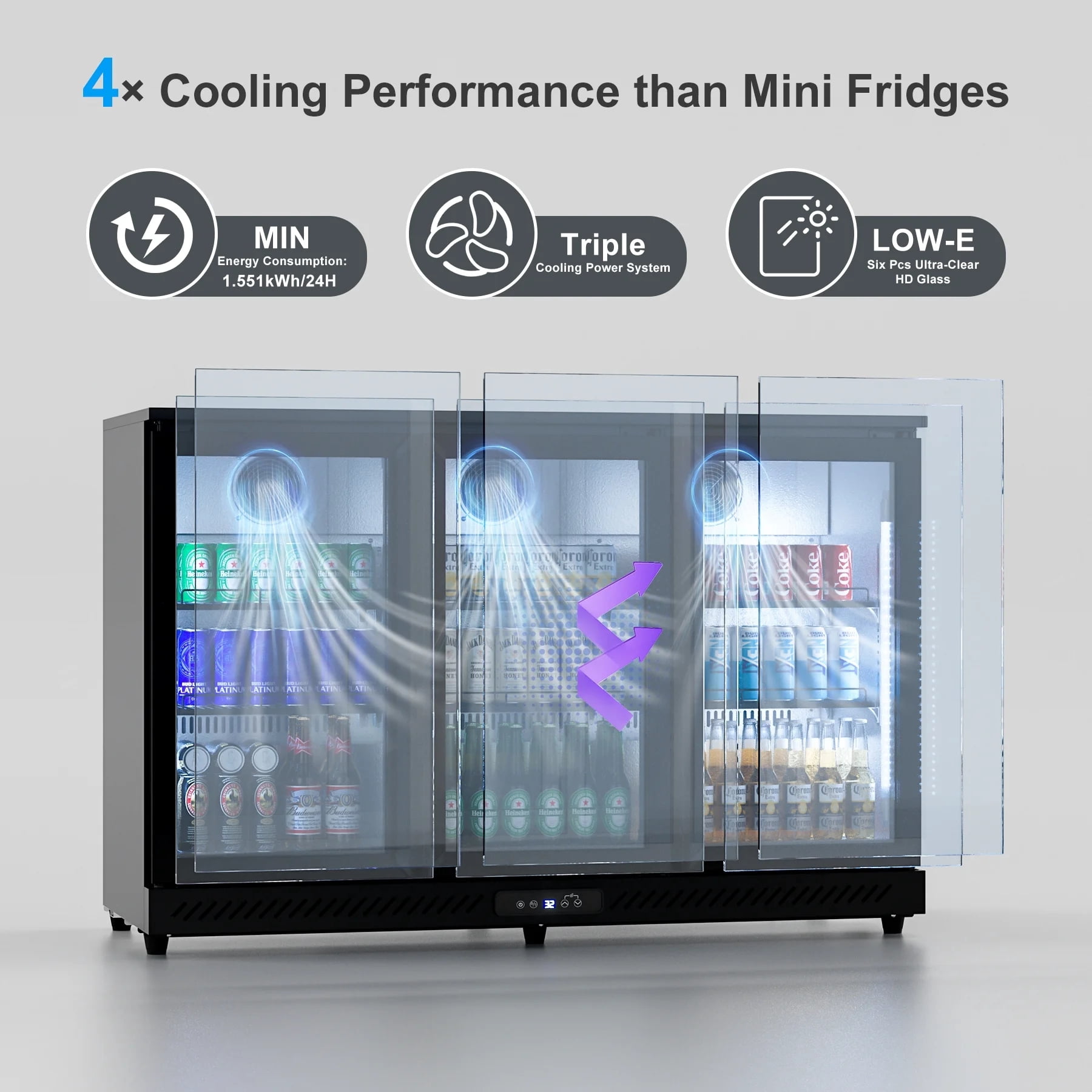 RIOXC 53" Beverage Refrigerator 336 Cans Beer Fridge, Back Bar Cooler with Low-E Glass Door, Commercial Drink Fridge for Home Bar Kitchen, ETL & NSF