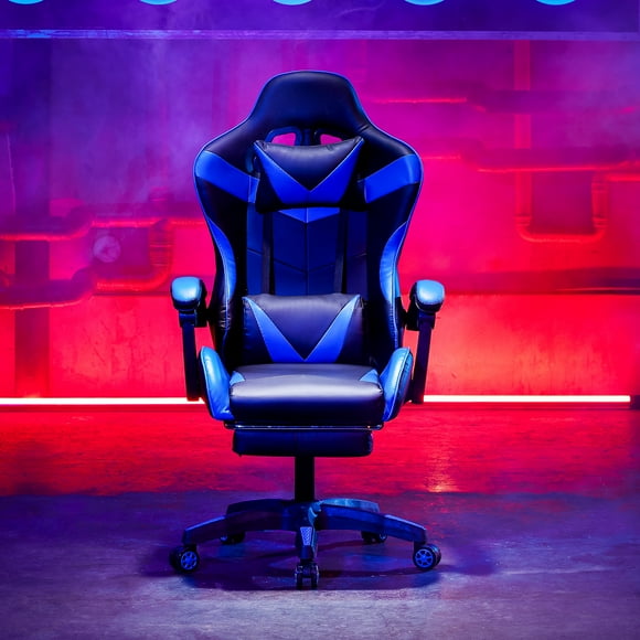 Melior Home Reclining Leather Gamer's Chair Ergonomic Support High Back Massage Wheels, Blue