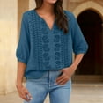 thumbnail image 4 of Tops for Women Trendy Cotton Linen Pleated 3/4 Sleeve Casual Solid Trendy Tops, 4 of 8
