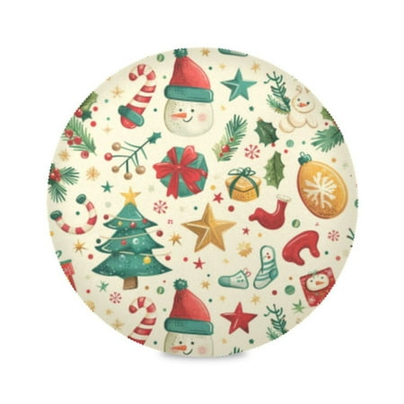 

Round Plate Mat 15.4x15.4 Inchesx1 Placemat Table Mat Kitchen Mat Coffee Mat Fabric Thick Strong Wear-Resistant Heat Resistance Christmas Cartoon Elements