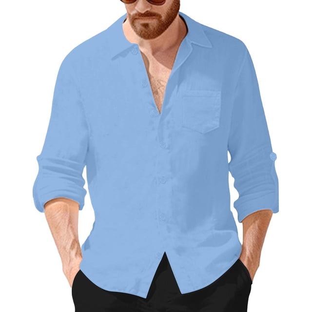 Camisas de Manga Larga con Botón de Solapa para Hombre de Ajuste Suelto Top de Moda de Bolsillo de Cardigan para el Verano