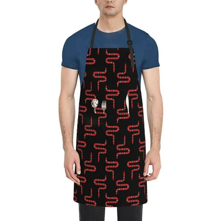 

Lukts Red Snake Pattern Kitchen Cooking Aprons Adjustable Bib Soft Chef Apron with 2 Pockets for Men Women