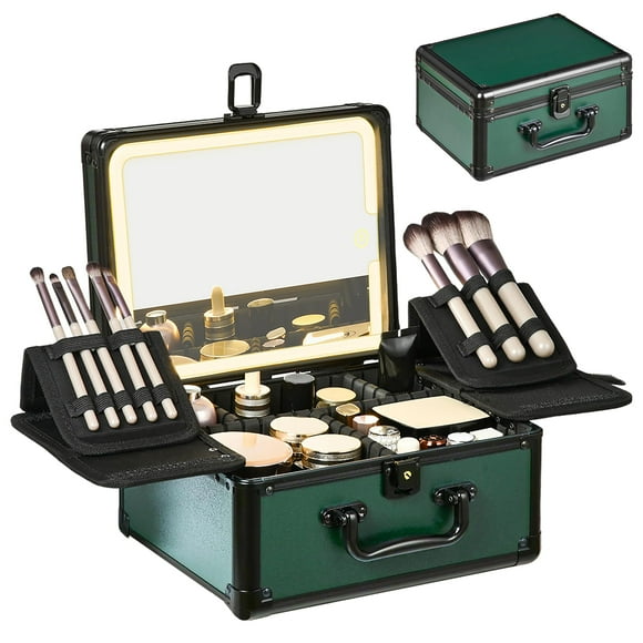Estuche de maquillaje GALHUBIS con espejo iluminado impermeable negro