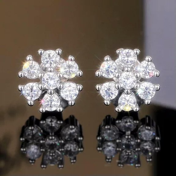 K-KED Gorgeous 925 Silver Stud Earring Cubic Zirconia Women Anniversary Delicate Jewelry A Pair-Silver