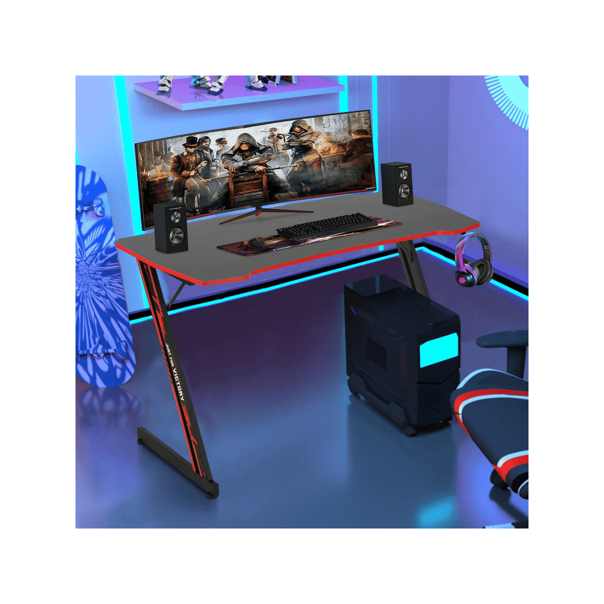 47 inch Z-Shaped Ergonomic Gaming Desk for Gamers, Office