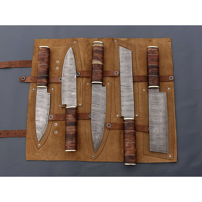 Handmade Kitchen Knives, 5pcs Chef Knife Set With Leather Sheath, Japanese Knife  Set, Damascus Chef Knife, BBQ Set Steak Knives Gift for Him 