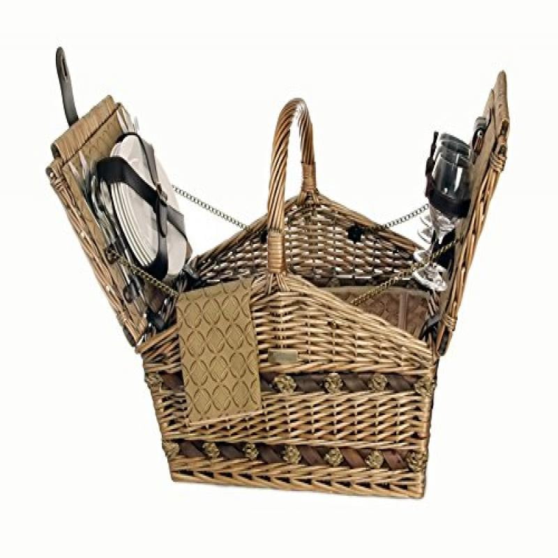 Picnic Basket w Cooler Compartment and Accessories for 4 Willow