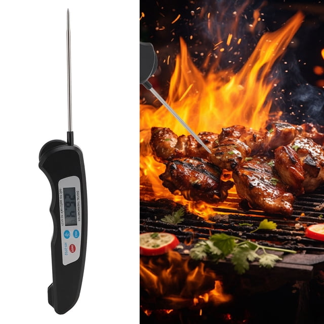 Digital Meat Thermometer, Read Meat Thermometer Long Probe Foldable Food Temperature Gauge for Cooking Deep Fry BBQ Grill Smoker