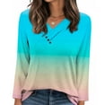 thumbnail image 4 of Womens V Neck T Shirts, Long Sleeve Shirts for Women Fall Fashion Loose Fit Ombre Tie Dye Dressy Blouses T-Shirts with Oblique Buttons S-2XL, 4 of 6