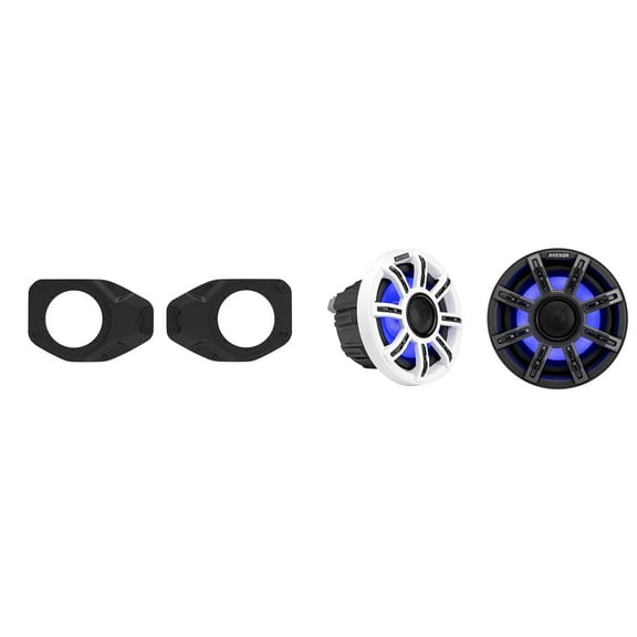 Kicker 51MSC65 6.5" Premium Marine LED Speakers and Overhead 6.5in adapters Compatible with Jeep JL & JT 2018-2023