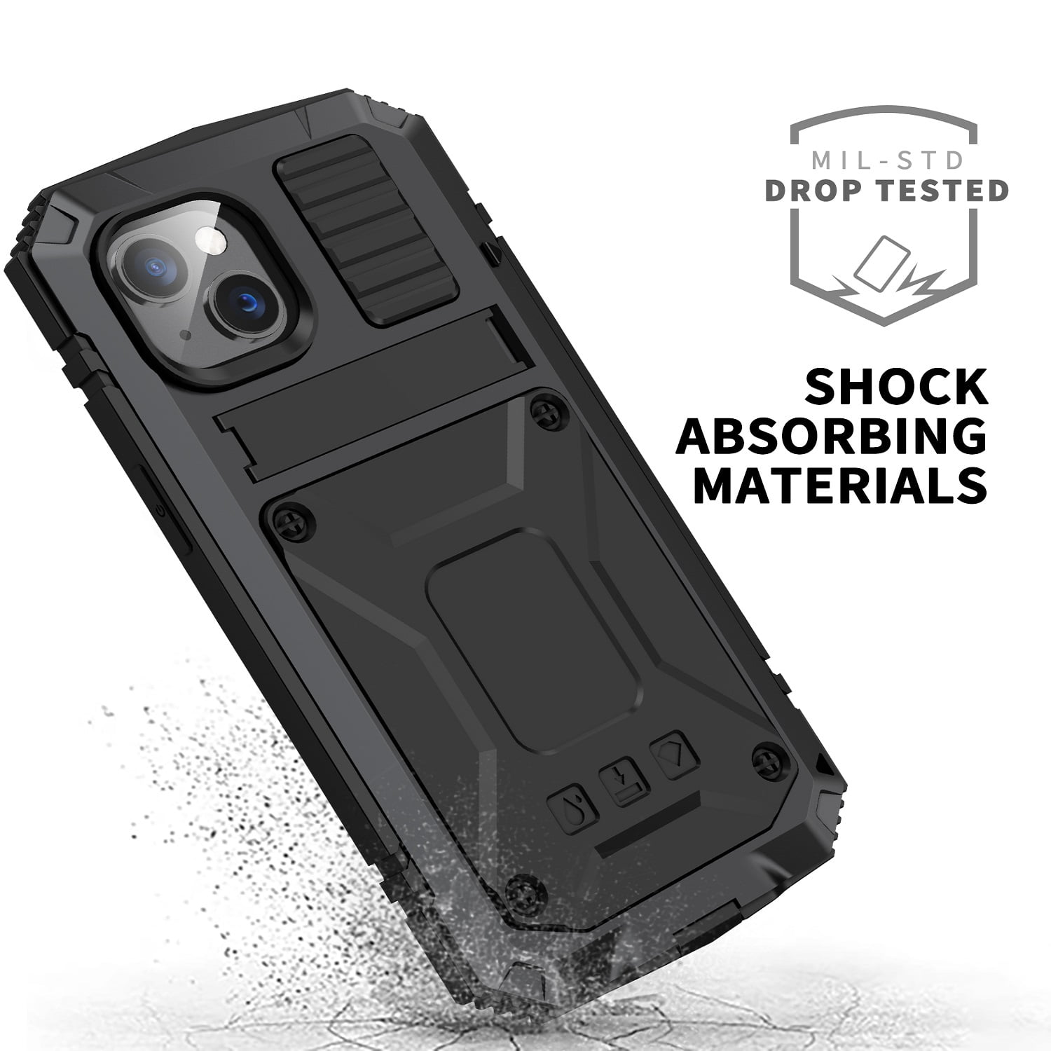 ELEHOLD for iPhone 14 6.1 Inch 2022 Case, Heavy Duty Armor Built-in Explosion-Proof Tempered Glass Screen Protector Wireless Charging Hang Rope Hidden Kickstand Shockproof Rugged Case,Black