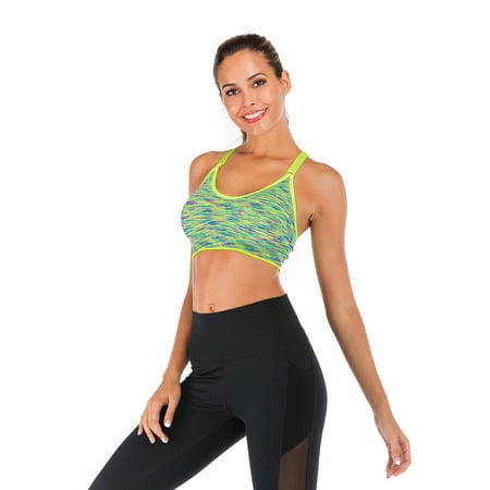 

Sports Bras for Women Front Strappy Adjustable Medium Impact Yoga Bra for Workout Fitness Running Green L