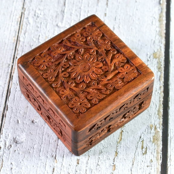 India House Wooden Box Keepsake Storage Multi Utility Hand Carved| Multipurpose Box| Jewelry Box - 4x4 inch