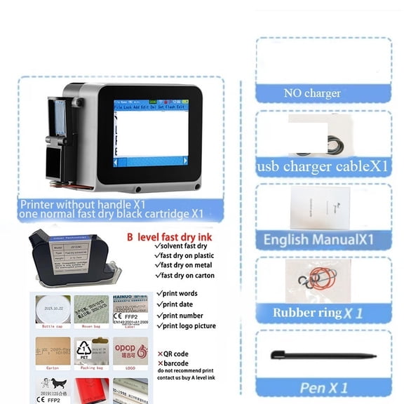 With Cartridge: 12.7mm Printing Gun QR Bar Batch Code Date Expiry Label Portable Mini Handheld Thermal Inkjet Printer ,Fast-Drying Ink with Crisp Output