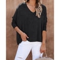 thumbnail image 3 of Mujer Cuello En V Top Manga Larga Color Puro Transpirable Simple Casual Otoño Invierno Jersey Blusas Camisas para Oficina En Casa Negro XL, 3 of 7