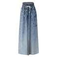 thumbnail image 4 of WTOBBY Women's Casual High Waisted Wide Leg Pants with Pockets Featuring Floral Print, Perfect for Everyday Comfort, Stylish Occasions and Effortless Summer Fashion ,Blue 3XL, 4 of 5