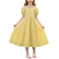 thumbnail image 2 of Zpanxa Robes d'Été pour Filles Manches Courtes Couleur Unie Col Rond Ample Décontractée Robe en Coton Jaune 14 Ans, 2 of 7
