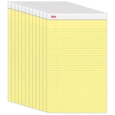 Office Depot Perforated Writing Pads, 8 1/2in. x 14in., Legal Ruled, 50 Sheets, Canary, Pack Of 12 Pads, 99420