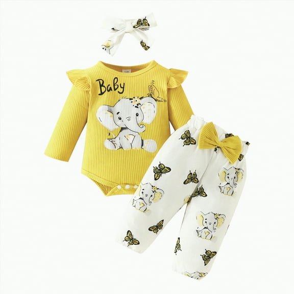 TOWED22 Baby Girl Clothes Infant Newborn Outfits Romper 0-18 Month Toddler Girls’ Clothing Pant Set(Yellow,6-9 M)