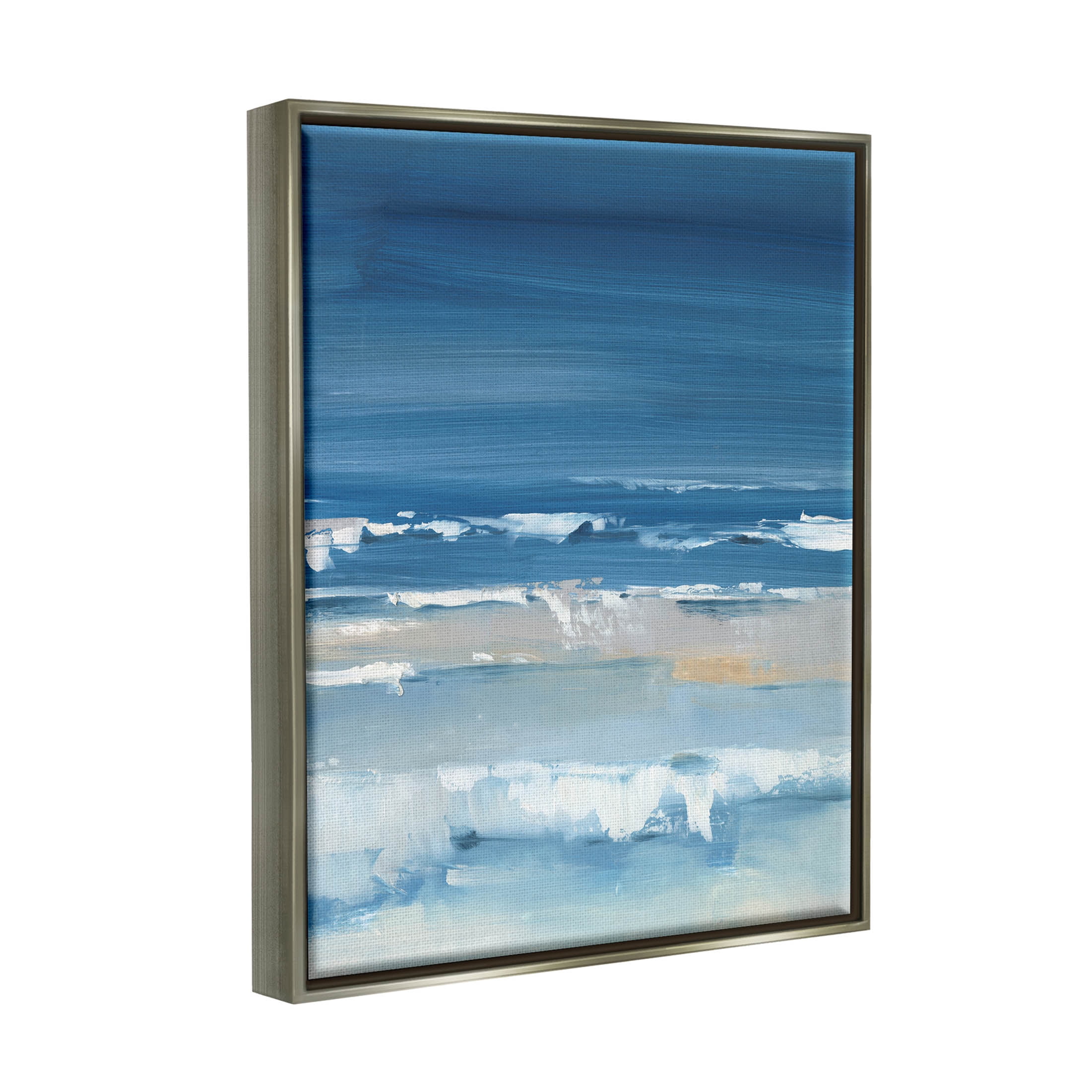 Stupell Industries Rolling Beach Waves Foamy Shoreline Painting Luster Gray Floating Framed Canvas Print Wall Art, Design by Ethan Harper