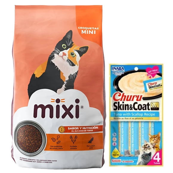 Mixi 3 Kg + Churu Skin&Coat Atún y Vieira Snack 4 tubos de 14g