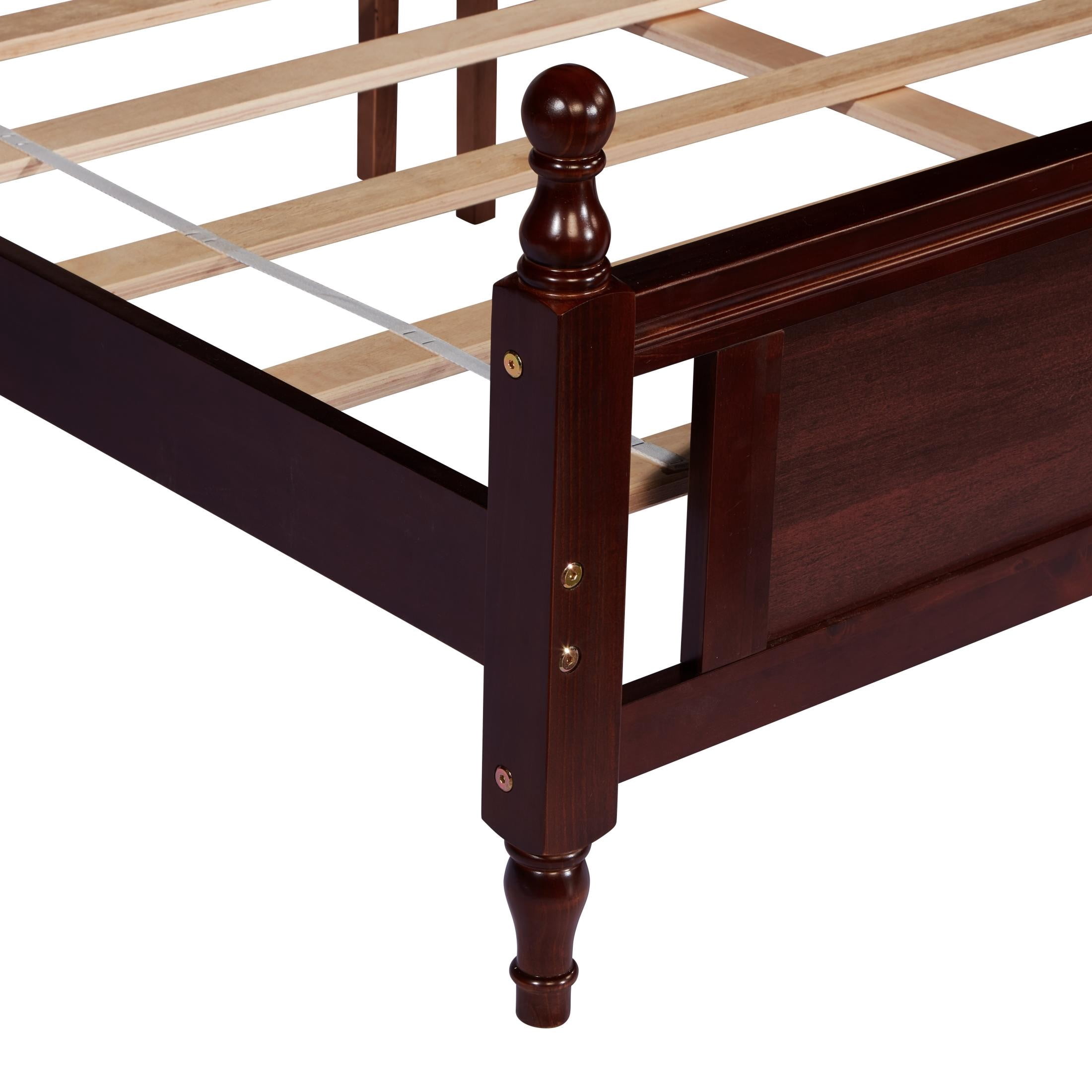 Alvantor Queen Size Bed Frame with Upholstered Headboard & Panel Footboard in Pine Wood, Classic Cherry