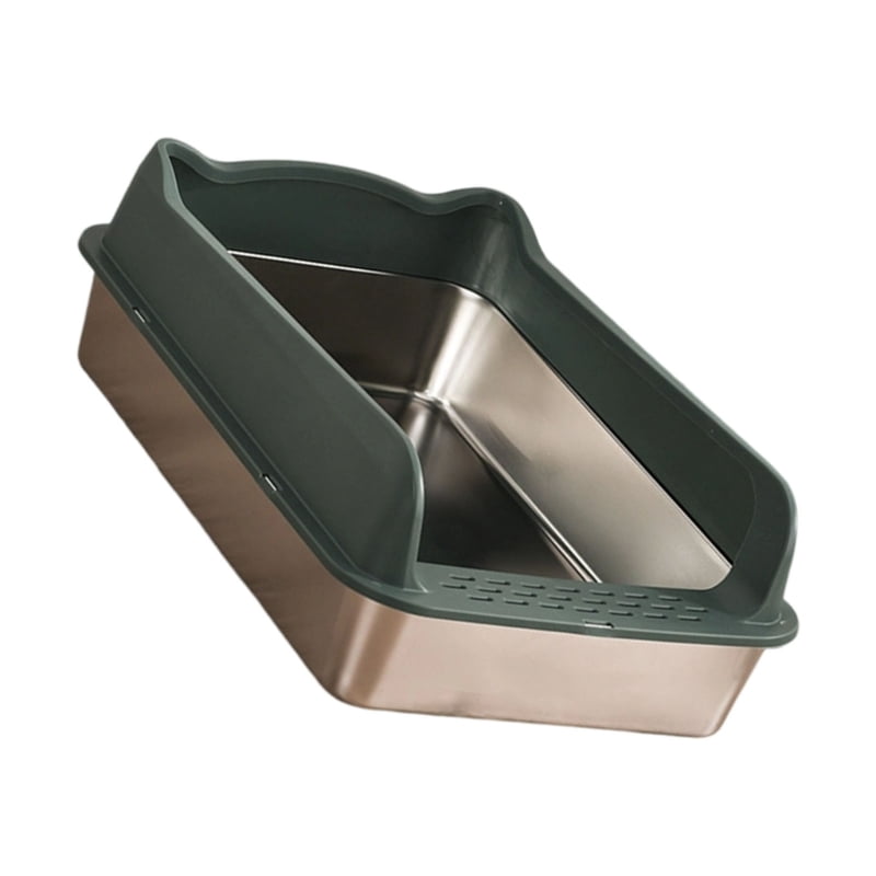 Yiran Large Capacity High Fence Anti Tracking Anti Splash Stainless Steel Cat Litter Box, Green