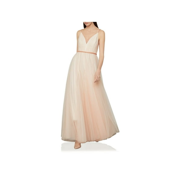 BCBG MAXAZRIA Womens Pink Beaded Spaghetti Strap V Neck Full-Length Prom Gown Dress 14