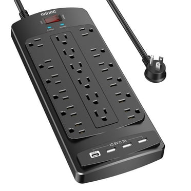 Surge Protector Power Strip(2100J) - 18 Outlets and 4 USB Ports (1875W/15A), 6ft Power Cord for Home, Office, Dormitory, Black