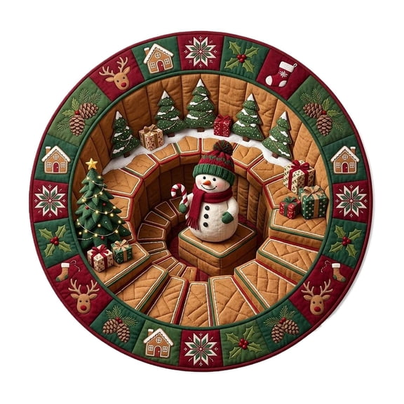 Christmas 3D Optical Illusion Rug, Snowman Depth‑Pattern Non‑Slip Floor Mat, Holiday Entryway Bedroom Living Room