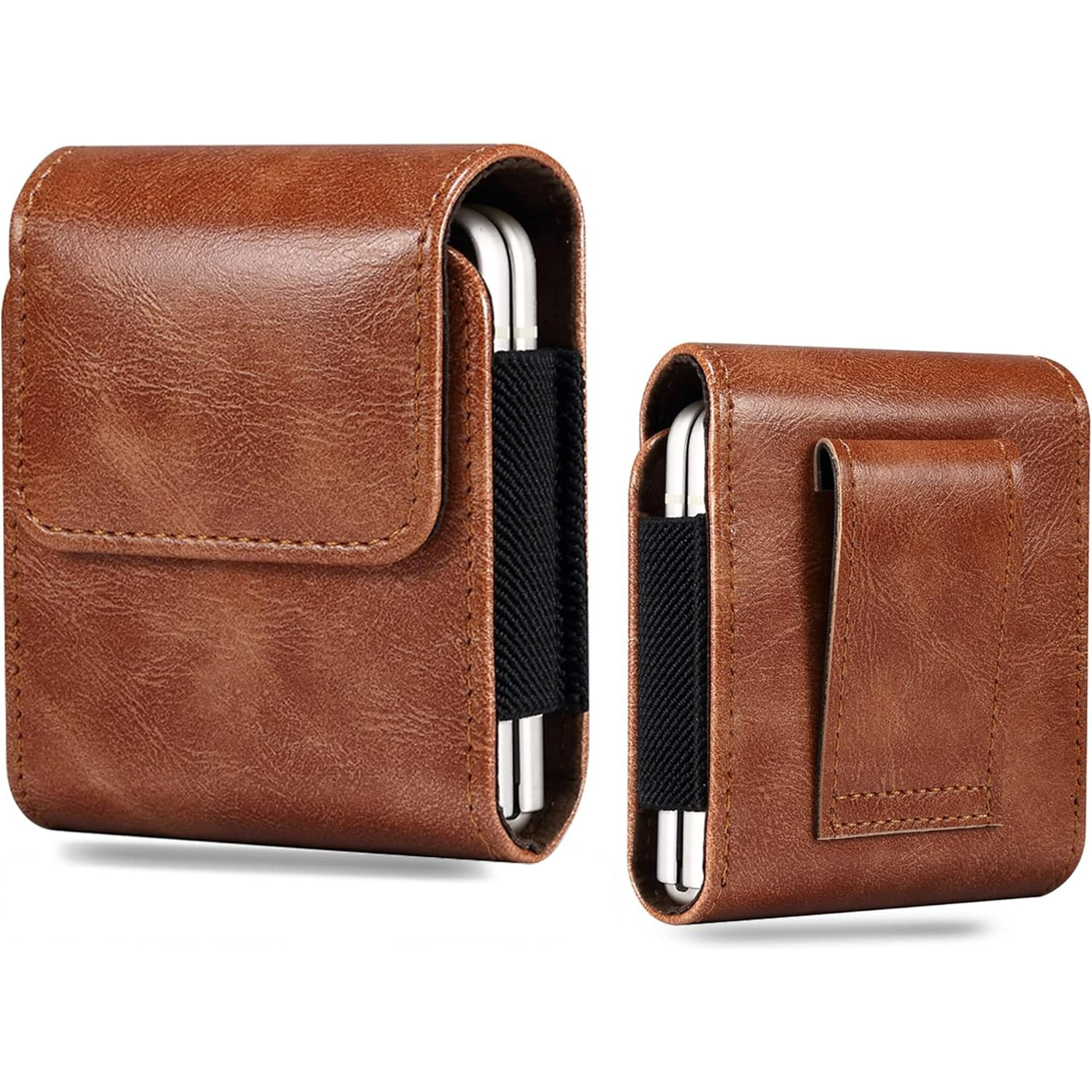 HSHDLDF for Samsung Galaxy Z Flip 5 Phone Pouch Holster Belt Case Leather Pouch with Metal Belt Clip Magnetic Closure for Phone Holster Pouch Case for Galaxy Z Flip5 4 3 Motorola RAZR Brown Walmart