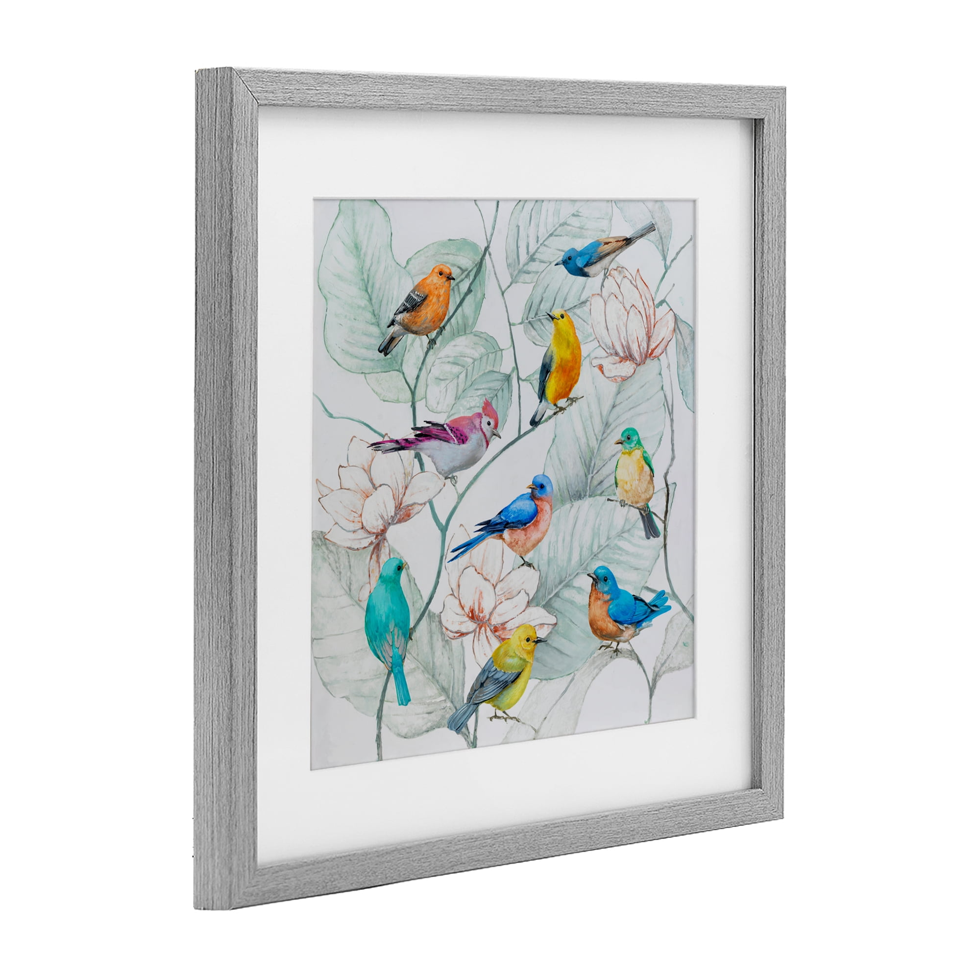 Stupell Industries Colorful Array Of Birds Gray Framed Print Under Glass, design by Lorenzo Collective