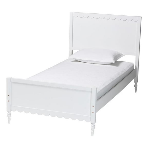 Bowery Hill Modern White Wood Full Platform Bed with Scalloped Edges