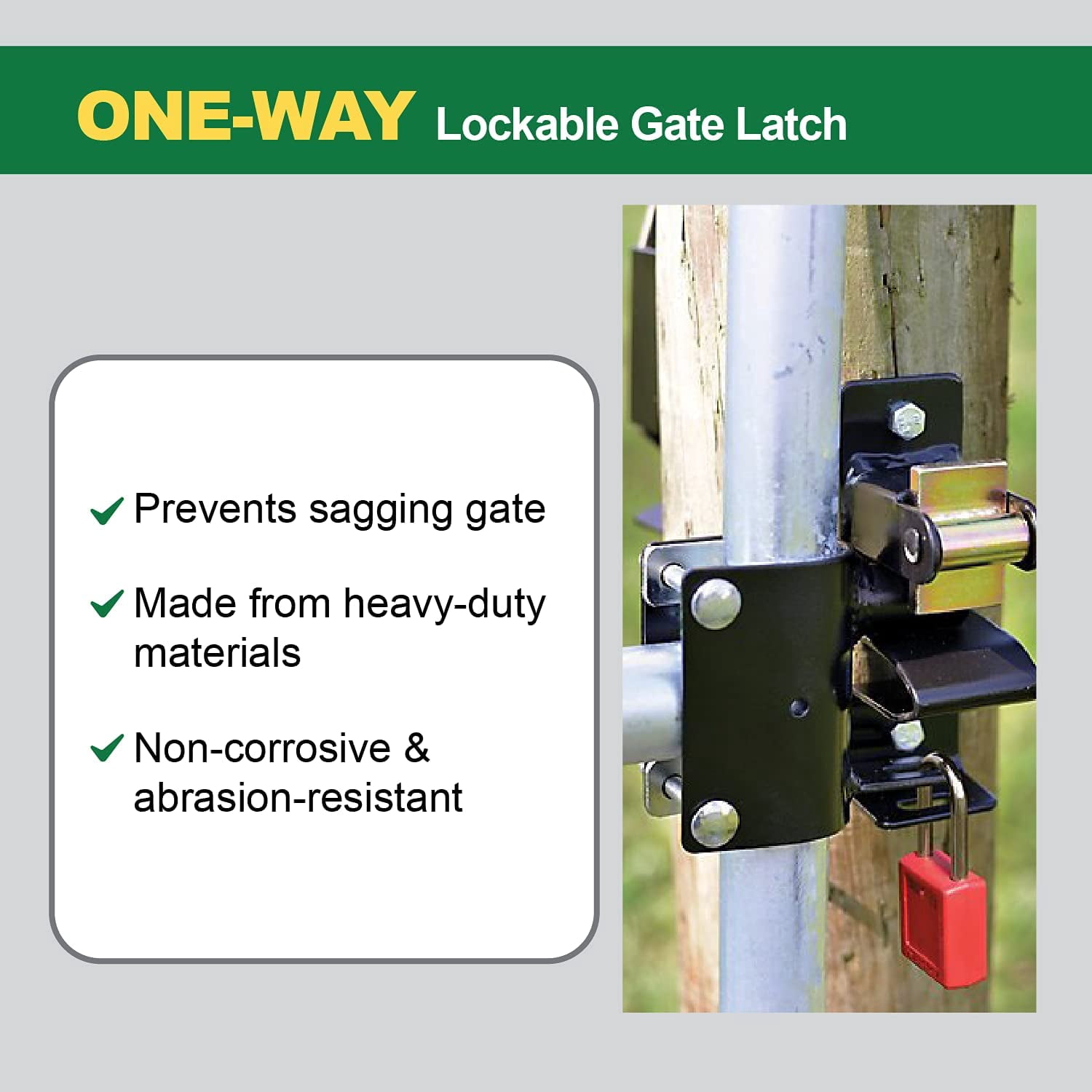YF Powerfields Heavy-Duty One-Way Lockable Gate Latch for 1 5/8"-2" Tubing