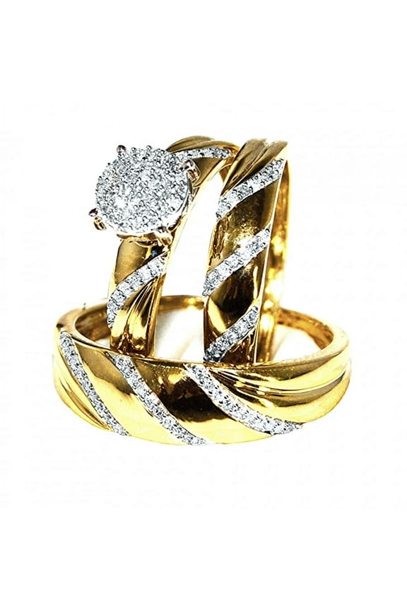 His and Her Wedding Ring Set Trio 10K Yellow Gold 0.3cttw Diamonds (0.3cttw)