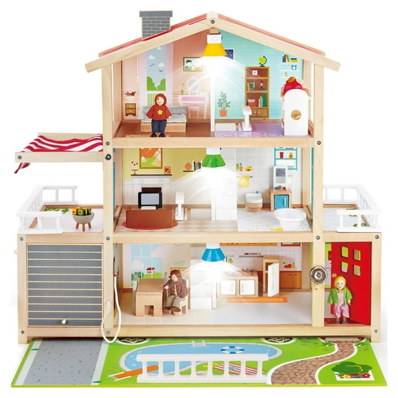 Hape Doll Family Mansion| Award Winning 10 Bedroom Doll House, Wooden Play Mansion with Accessories, Gift Idea for Toddlers & Kids Ages 3 