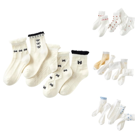 Paiwinds Girls 5-Pack Bowknot Mid-Calf Socks Soft Cotton Breathable Summer Crew Socks for Kids 3-14 Years