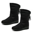 thumbnail image 4 of Naierhg 1 Pair Snow Boots Waterproof Plush Lined Adjustable Drawstring Tassels Solid Color Casual Winter Warm Women Mid Calf Shoes Streetwear for Home Black, 4 of 8