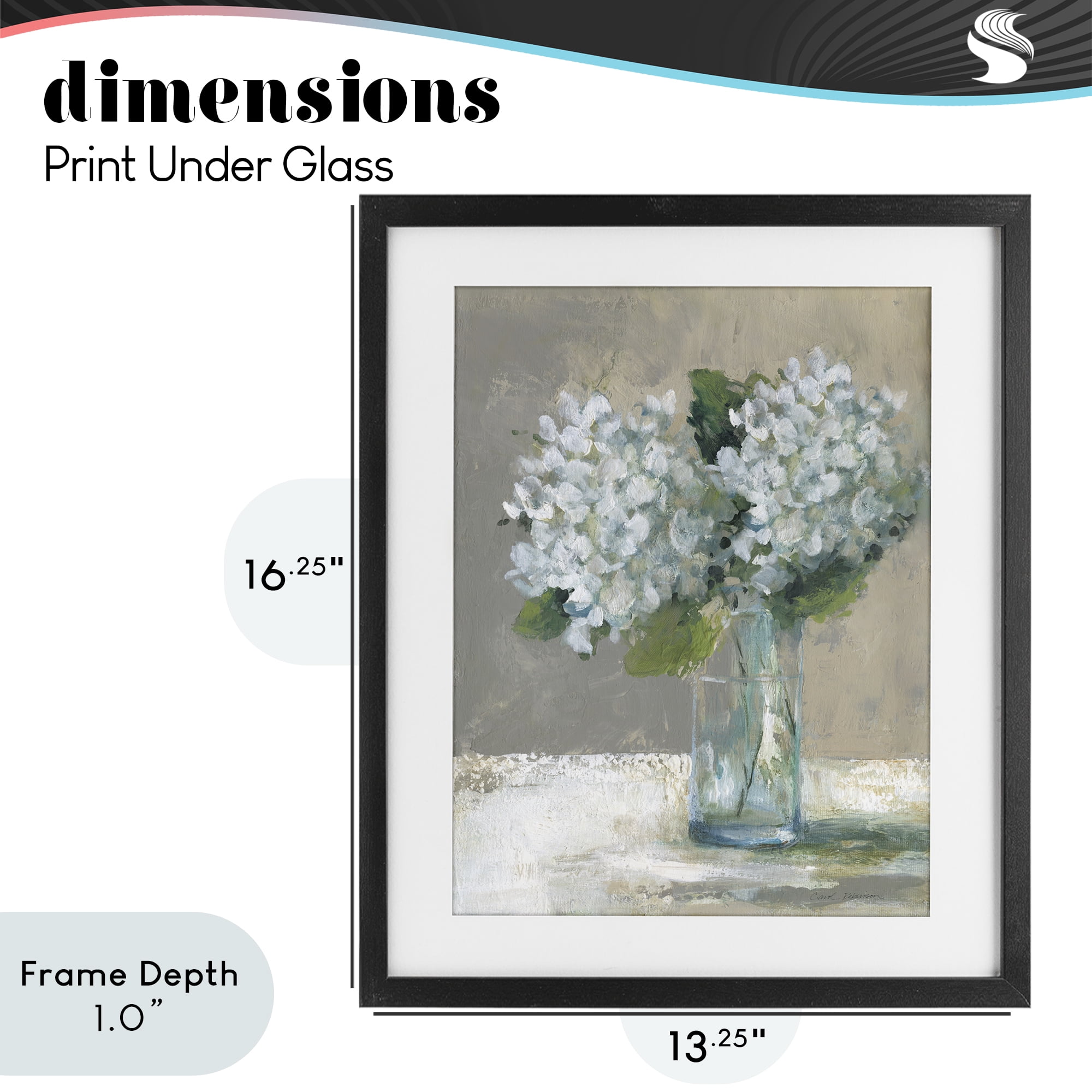 Stupell Industries White Hydrangeas Glass Vase Black Framed Print Under Glass, design by Carol Robinson